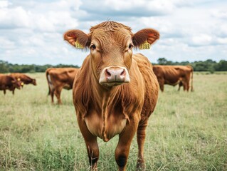Obraz premium selective focus herd of cows on meadow
