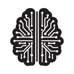 AI brain chip vector silhouette outline logo design concept illustration