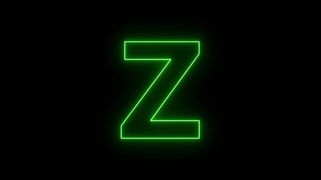 Letter Neon green color alphabet neon Z alphabet symbol on black background.  Minimal Black Background with Glowing Z Letter