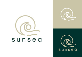 circle sun sea logo vector graphic design	
