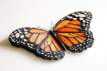 Fototapeta premium Intricate 3D-printed monarch butterfly art piece, showcasing vibrant orange and black wings.