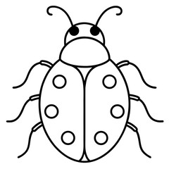Simple black and white line drawing of a ladybug silhouette with circular spots