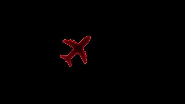 Abstract neon airplane icon animation. Neon plane icon animation on black background.Glowing neon Simple plane icon, flay icon animation concept,Airplane flight neon sign.4k video