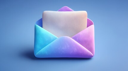 Colorful envelope with a letter resting inside against a blue background