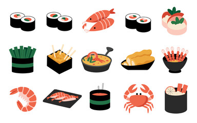 Vector art of colorful vector illustration of seafood