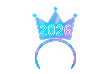 Diadem with crown and 2026 lettering celebrating new year's eve on transparent background