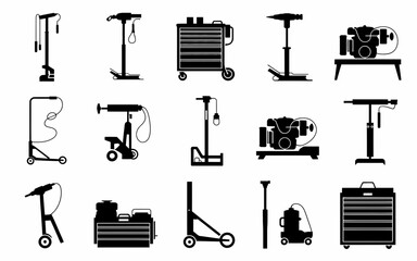 Vector art of silhouette vector set of garage equipment for auto