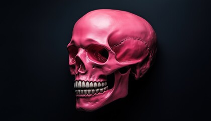 Black Background Featuring A Pink Skull Design. A Striking And Bold Contrast Between The Dark Base And Vibrant Pink Image.