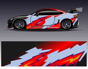 Obraz premium Car wrap design vector. Graphic abstract stripe racing background designs for vehicle, rally, race, adventure and car racing livery