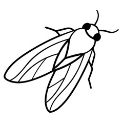 Simple black and white line art illustration of a flying insect silhouette