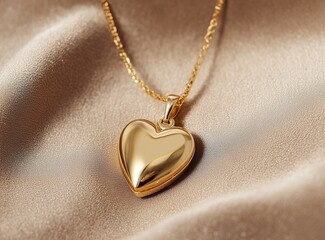 Gold heart-shaped locket necklace displayed elegantly, capturing its shine and delicate design.