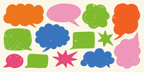 Fototapeta premium Collection of colorful hand drawn speech bubbles and thought clouds in various shapes and sizes