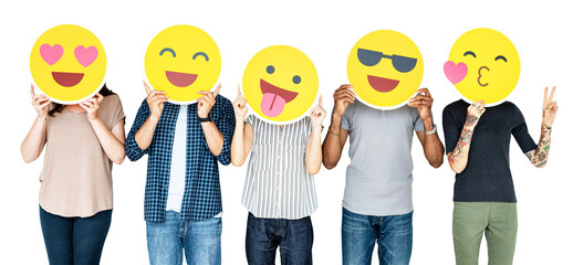 People holding emojis png sticker, transparent background