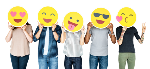 People holding emojis png sticker, transparent background