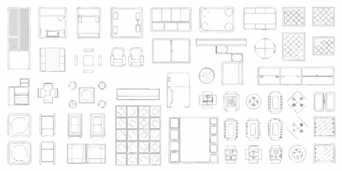 Collection of top down furniture icons and architectural elements for interior design planning and floor layout © Pabitra