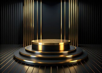 Luxury Black Gold 3D Podium Product Showcase Drone Photography Mockup