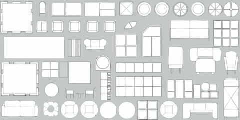 Collection of top view furniture and architectural element icons for interior design and floor plans © Pabitra