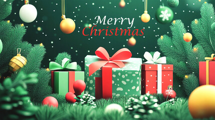 christmas background with gift boxes and balls