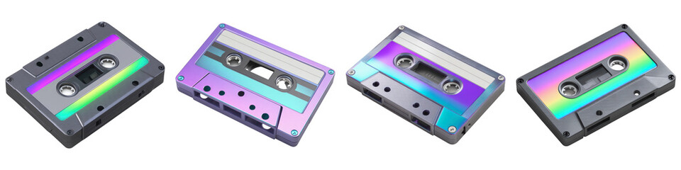 Obraz premium Iridescent cassette tape, retro, audio, plastic, metallic cassette tape with iridescent finish