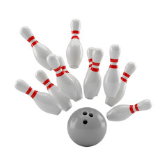 Bowling Ball Hitting Pins Action Shot Dynamic Sport Recreation Game Fun Competition Victory
