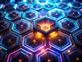 Macro Abstract Hexagon Glowing Lines Dark Texture Photography - High Resolution Image