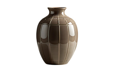 Glossy Brown Ceramic Vase with Grid Pattern Isolated