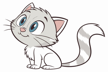Cute cartoon kitten with big round eyes illustration