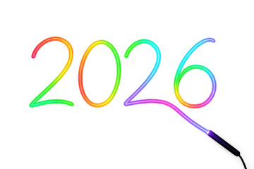 Rainbow neon light painting 2026 with transparent background