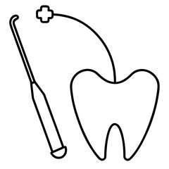 Tooth examination minimal design outline with cross symbol for healthcare treatment and dental care