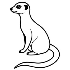 Cute cartoon meerkat sitting and looking to the side in a simple line art silhouette style