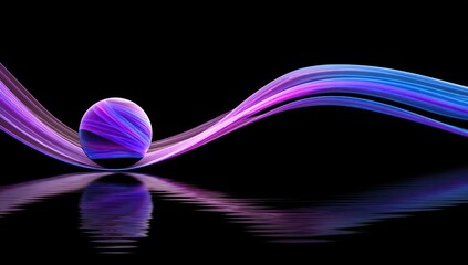 A vibrant sphere rests serenely upon a bridge of flowing, iridescent ribbons against a black backdrop.