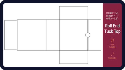 Printable Roll End Tuck Top Box DielinePrint 100% editable and Resizeable