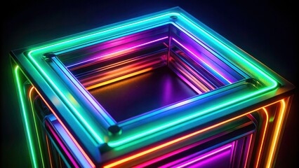 Macro Neon Frame, Colorful Glowing Edges, Abstract Art, Vertical & Horizontal Design, Vibrant Hues, Fluorescent Photography