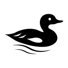 Simple black silhouette of a duck floating on water