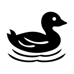 Simple black silhouette of a duck floating on water