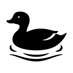 Simple black silhouette of a duck floating on water