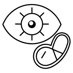 Eye and medicine pill illustration representing eye health vision care and ophthalmic treatment on white