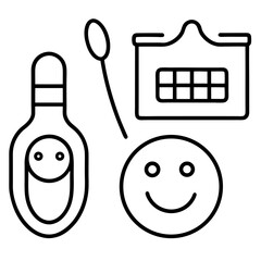Minimalist Dental Care Icon Set Featuring Toothbrush Floss Dental Mirror and Happy Smiley Face Perfect for Health and Wellness