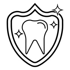 Tooth protection emblem for dental health with sparkling clean appearance and strong defense barrier icon