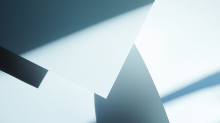 Abstract minimalistic background with white paper shadows on light blue surface.