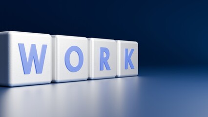 Work Typography With Blue Letters On White Cubes Over Gradient Blue Background For Modern Business Or Productivity Theme