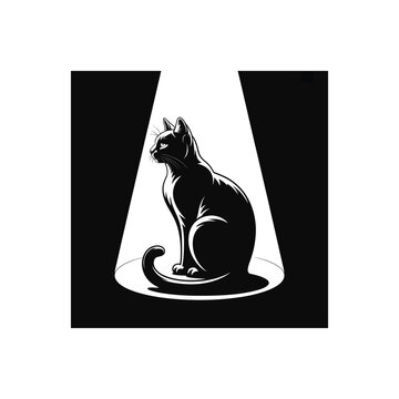 Dramatic Black Cat Silhouette Illustration in Spotlight on Dark Background Design