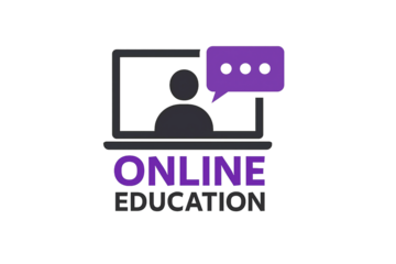 Digital illustration of online education concept with a laptop and chat bubble isolated on transparent background