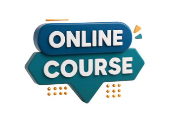 3d rendered sign with the words online course in bold white letters on a dark blue and teal background isolated on transparent background