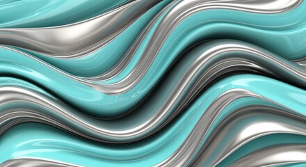 Abstract teal and silver wavy texture background with metallic sheen.