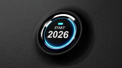start new year 2026 concept.Finger about to press a car ignition button with the text 2026 start.concept happy new year 2026,start,strategy,win,plan,goal,go,power,new life and objective target
