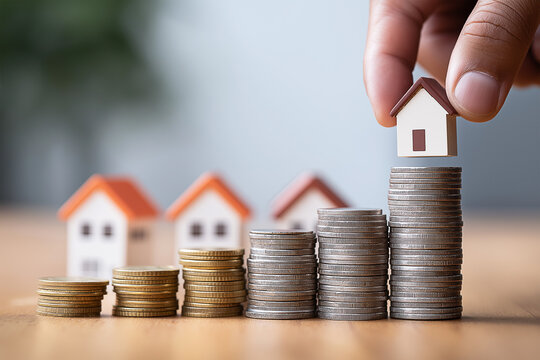 house and coins for concept investment mortgage finance and home loan refinance