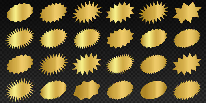 Golden scratch off sticker shapes set.