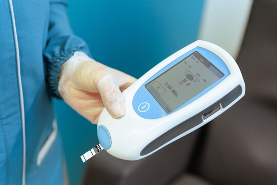 Healthcare Professional Holding CoaguChek Pro II Device for Blood Coagulation Testing