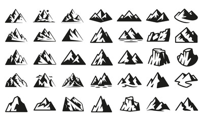 Mountain Silhouette Icon Set – Peaks, Cliffs, and Rock Illustrations for Nature and Adventure Design